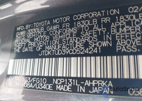 2012 Toyota Yaris Le z USA, uszkodzony, nr VIN JTDKTUD39CD524241